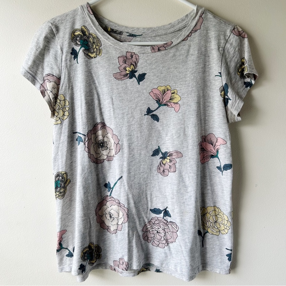 5 FOR $25 | LOFT Vintage Soft Floral Short Sleeve Tee Shirt Grey Mauve Pink XS